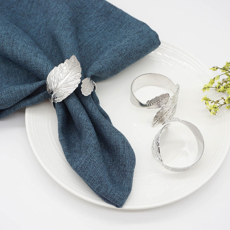 [Australia - AusPower] - Silver Leaf Napkin Rings Set of 6, Leaves Napkin Rings for Table Setting, Metal Leaf Napkin Holder Rings for Holiday Party, Wedding , Banquet, Formal or Casual Dinning Table Decor (Silver) Silver 