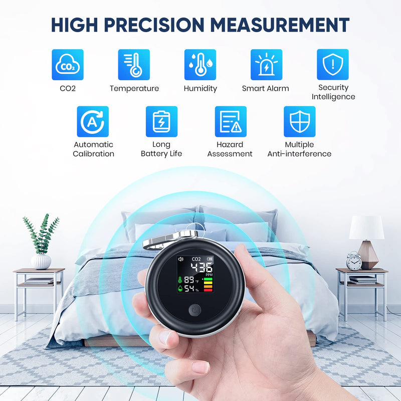 [Australia - AusPower] - Mini CO2 Detector, Aiment 3-in-1 Lightweight Portable Carbon Dioxide Detector Air Quality Monitor Temperature Humidity Air Analyzer Digital CO2 Meter for Home Indoor Travel for Anywhere You Can Use Black-3in1 