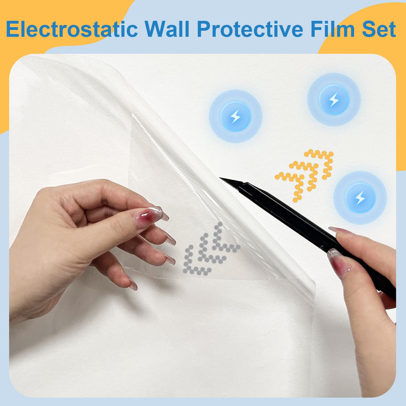 [Australia - AusPower] - FWUNYVN 2Pcs Electrostatic Wall Protective Film Set with Film Cutter, Clear Wall Protector Removable Contact Paper,Transparent Static Cling Splash Guard Film for Furniture Chair Back Door 6.56 FT 15.7"X6.6FT 