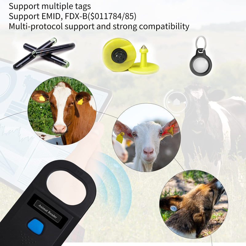 [Australia - AusPower] - Portable OLED Display Pet Microchip Scanner, FDX-B ISO 11784/11785 and RFID EMID Animal Handheld Reader with Information Storage for Animal Tracking and Management 