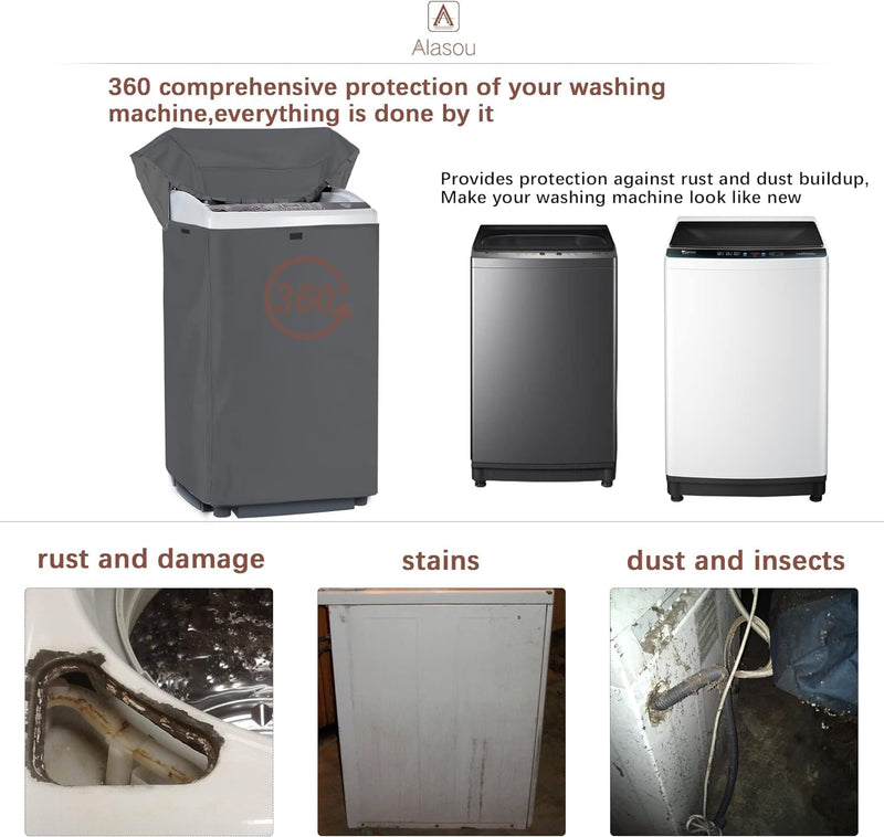 [Australia - AusPower] - MBOOM Portable Washing Machine Cover,Top Load Washer Dryer Cover,Waterproof Full-Automatic,Wheel Washing Machine Cover(L,Grey) 