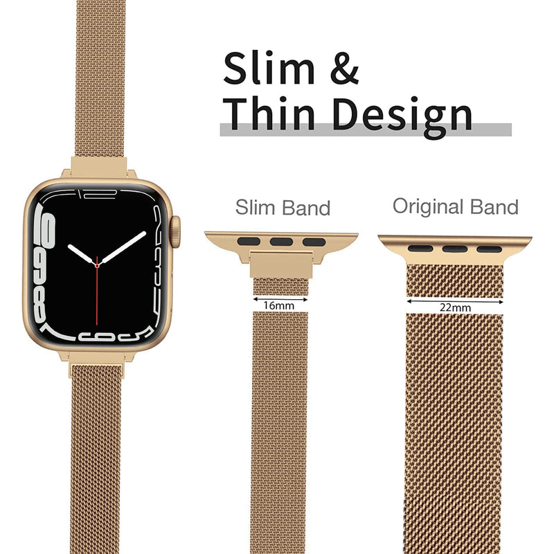 [Australia - AusPower] - Metal Bands for Apple Watch Band Series SE 7 6 5 4 3 2 1 38mm 40mm 42mm 41mm 44mm 45mm, Stainless Steel Slim & Thin Mesh Magnetic Clasp Milanese Strap with Adjustable Loop for Women men and Girl Champagne Gold 42mm/44mm/45mm 