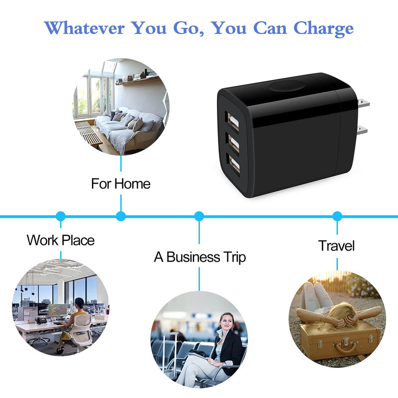 [Australia - AusPower] - USB Wall Charger, HOOTEK 2Pack Wall Plug 3-Multi Port Quick Charger Block Cube 3.1A Power Adapter Compatible iPhone 13 12 11 Pro Max XS X 8 Plus, iPad, Samsung Galaxy S22+ S21 S20 S10/Note20 Ultra 5G all black 