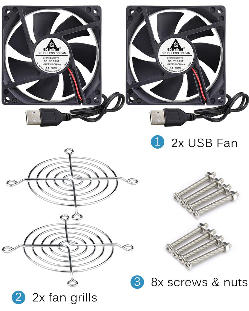 [Australia - AusPower] - GDSTIME Dual 80mm USB Fan 80mm x 25mm 5V for Receiver DVR Playstation Xbox Computer Cabinet Cooling 80x80x25mm 