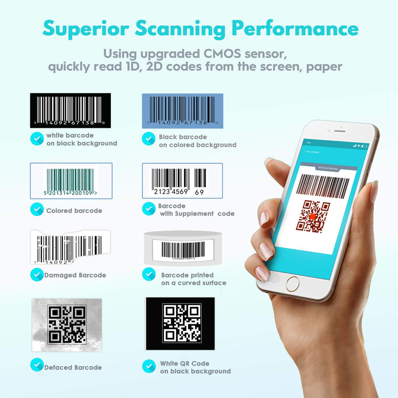 [Australia - AusPower] - NADAMOO 2D Wireless Barcode Scanner with Stand QR Code Scanner USB Cordless Image Reader, Capture 1D 2D QR PDF417 Bar Codes from Paper and Screen, with Auto Sensing for Supermarket Library Inventory 