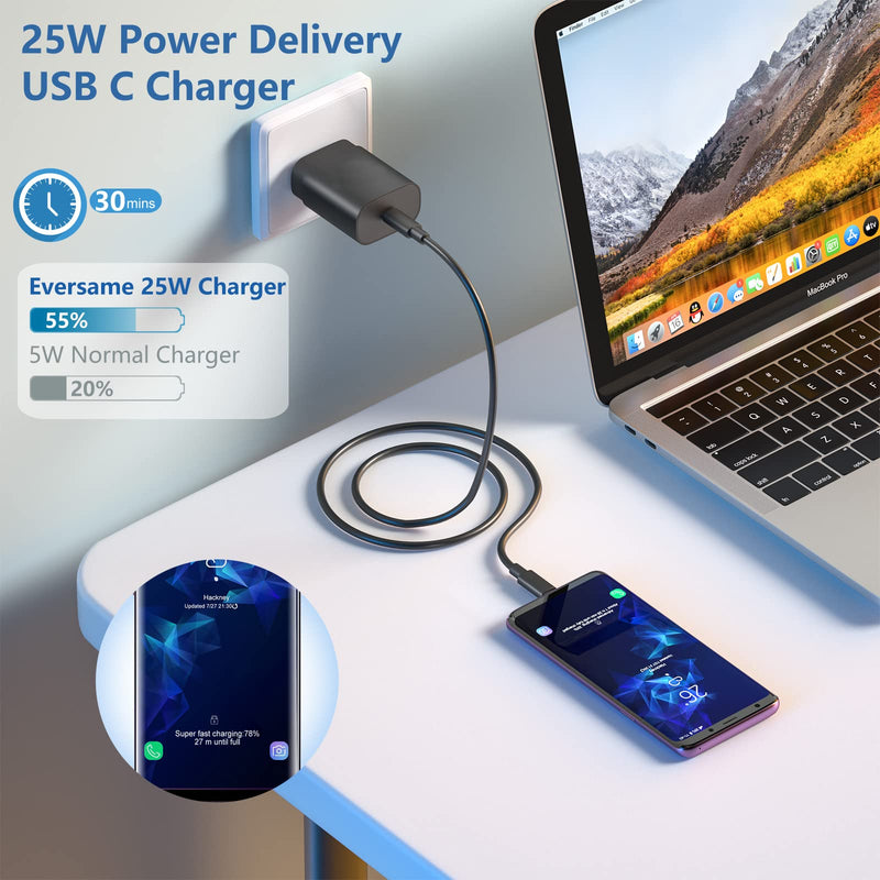 [Australia - AusPower] - USB C Wall Charger, 2-Pack 25W USB C Fast Charger Block for Samsung Galaxy S22/S22+/S22 Ultra/S21/S20/S21 Ultra, S10/S10+, Galaxy Note 20/20 Ultra/10/10+, iPhone 12/12 Mini/12 Pro Max and More(Black) Black 