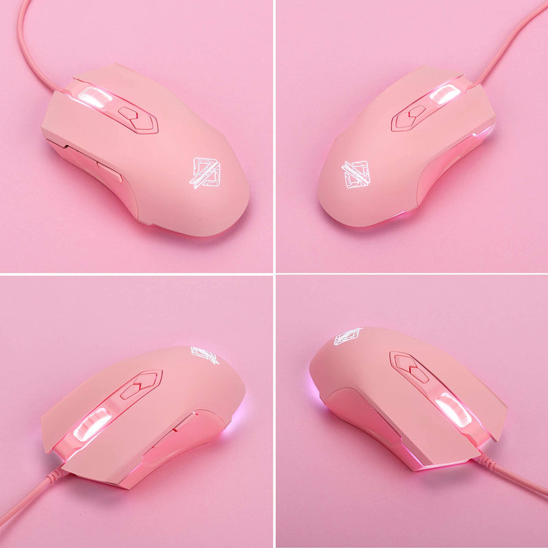 [Australia - AusPower] - Lomiluskr AJ52 Gaming Mouse Wired, 7 Programmable Buttons, Computer Mice with RGB LED Backlit, 200-4800 DPI Adjustable,for Windows/Mac OS/Linux (Pink) Pink 