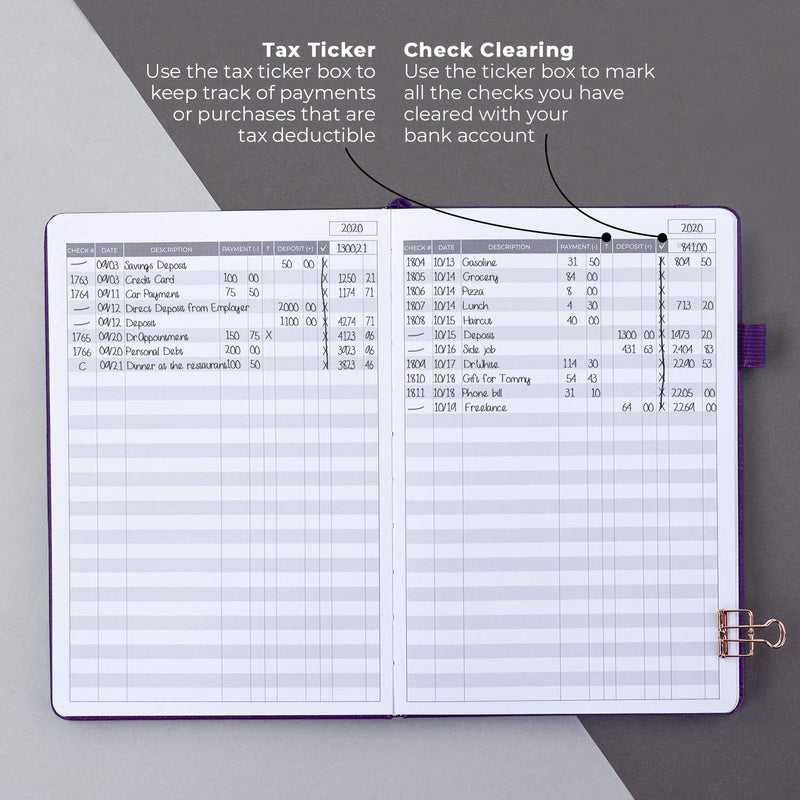 [Australia - AusPower] - Clever Fox Check Register – Deluxe Checkbook Log with Check & Transaction Registers, Bank Account Register Booklets for Personal and Work Use, A5 Hardcover - Purple A5 (5.8'' x 8.3'') 