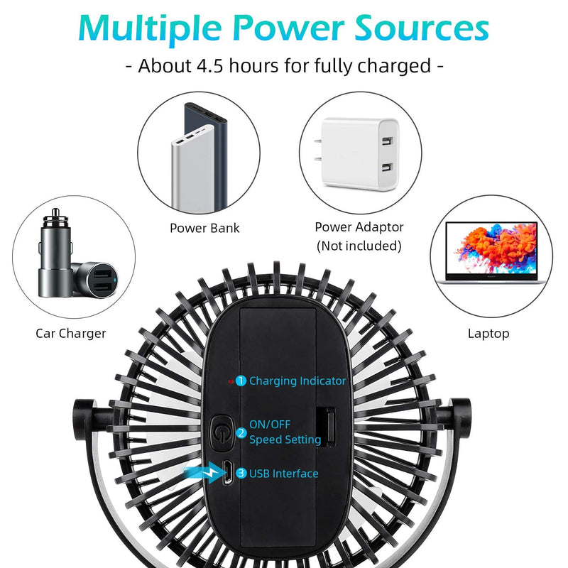 [Australia - AusPower] - SkyGenius Battery Operated Stroller Fan, Rechargeable USB Powered Mini Clip on Desk Fan Black 