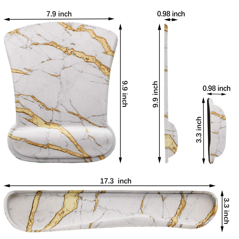 [Australia - AusPower] - ArtSo Keyboard Wrist Rest and Mouse Pad with Wrist Support, Ergonomic Mouse Pad, Durable & Comfortable & Lightweight for Easy Typing Pain Relief, Memory Foam Keyboard Mousepad Set, White Yellow Marble 
