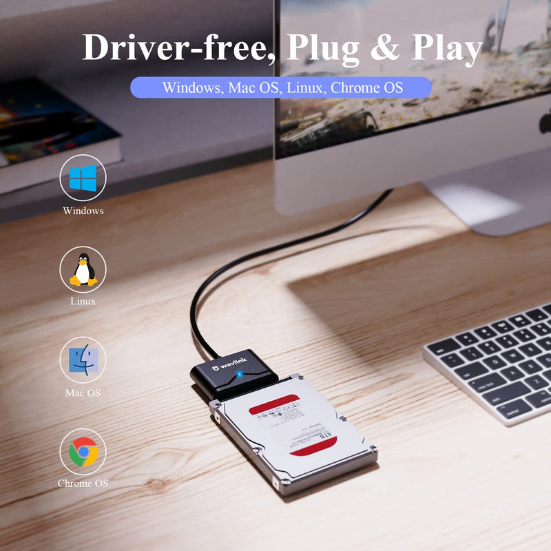 [Australia - AusPower] - WAVLINK USB 3.0 SATA Hard Drive Adapter Cable for 2.5" SATA I/II/III HDD/SSD, Portable & Compact External Converter, Support UASP, Tool-Free Design-Black 