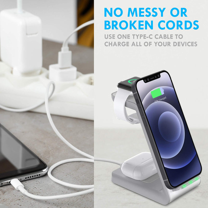 [Australia - AusPower] - Aduro PowerUp Trinity Pro 3 in 1 Wireless Charging Station for Apple Products Qi Fast Charging Dock for iWatch, Apple Airpods/Airpod Pro, iPhone 12/12 Pro/SE/11/11 Pro Max/XR/XS Max/XS/X/8/8P White 