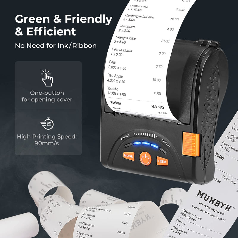 [Australia - AusPower] - MUNBYN Bluetooth Receipt Printer, 58mm Mini POS Receipt Printer, Android 2" Mobile Thermal Printer, Impresora térmica Printer with Leather Belt for Business ESC/POS, NOT for iOS Devices, NOT Square Bluetooth Printer 