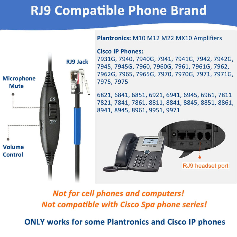 [Australia - AusPower] - Phone Headset with Microphone Noise Cancelling for Cisco Office Phones, Callez Telephone Headset with RJ9 Phone Jack for Cisco 6941 7811 7841 7941 7942 7945 7962 7965 7975 8845 8851 Plantronics M12 Black 