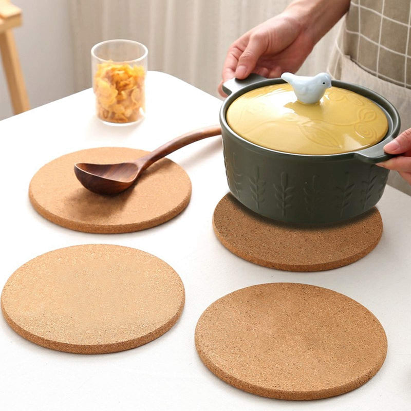 [Australia - AusPower] - CRCHOM 4 Pack Cork Trivet Set 8" Diameter x 0.4" Thick Round Cork Hot Pads for Dishes, Pots, Pans and Plants 