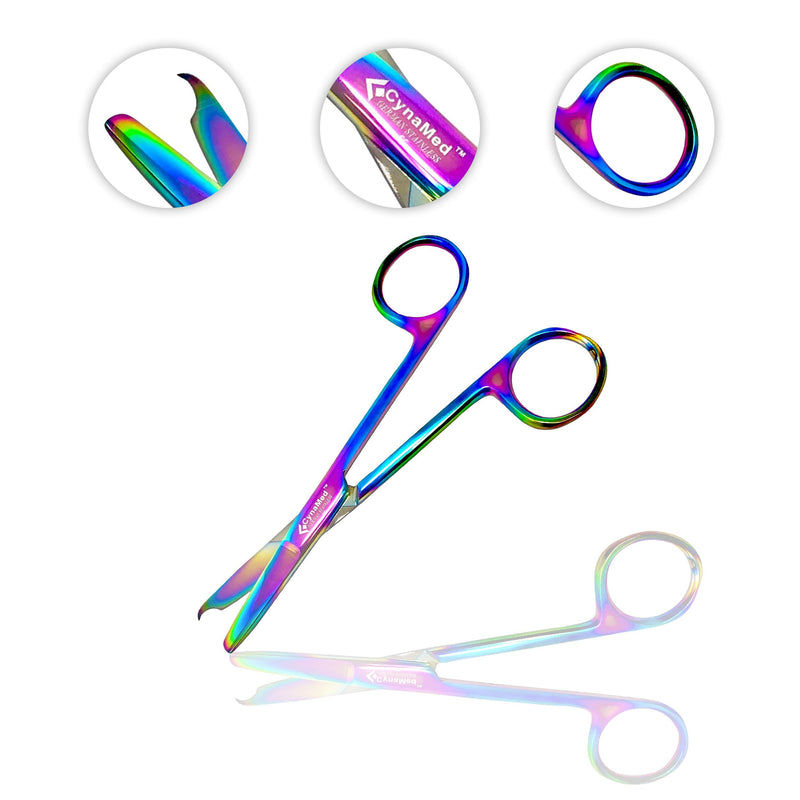 [Australia - AusPower] - Cynamed Set of 2 Suture Stitch Scissors with Multicolor/Rainbow Titanium Coating - Premium Quality Instrument- Delicate Hook - Perfect for Suture Removal, First Aid, EMS Training (Straight and Curved) 