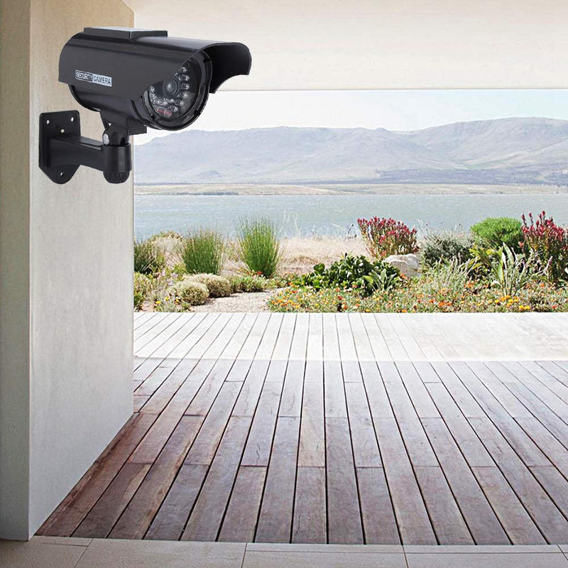 [Australia - AusPower] - Solar Powered Dummy Security Camera, Simulated Surveillance Security CCTV Bullet Camera with Flashing LED Light [Black] 