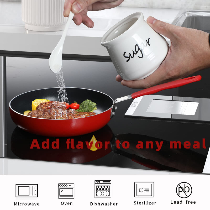 [Australia - AusPower] - ONTUBE Ceramic Sugar Bowl with Lid and Spoon 12oz (White) White 