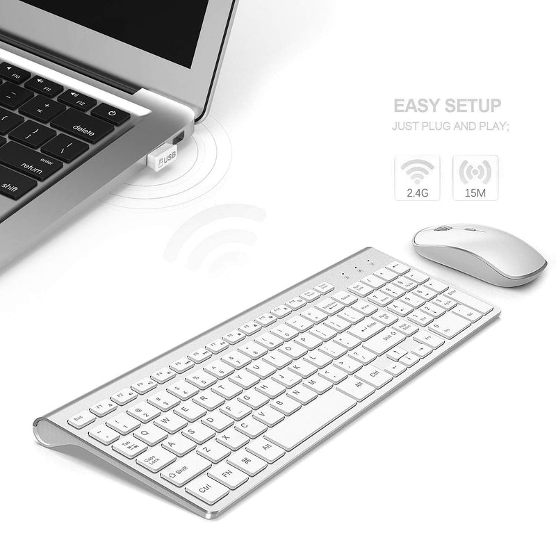 [Australia - AusPower] - Wireless Keyboard Mouse, J JOYACCES 2.4G Compact and Ultra Slim Wireless Keyboard and Mouse for Windows, Computer, Desktop, PC, Laptop-Sliver sliver 