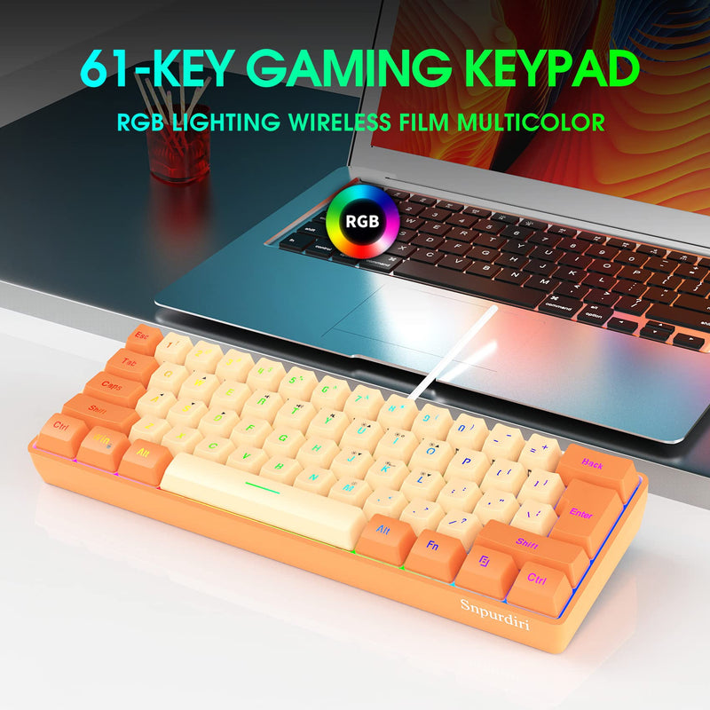 [Australia - AusPower] - Snpurdiri 60% Wired Gaming Keyboard, RGB Backlit Ultra-Compact Mini Keyboard, Waterproof Mini Compact 61 Keys Keyboard for PC/Mac Gamer, Typist, Travel (Orange and Cream) Orange and Cream 