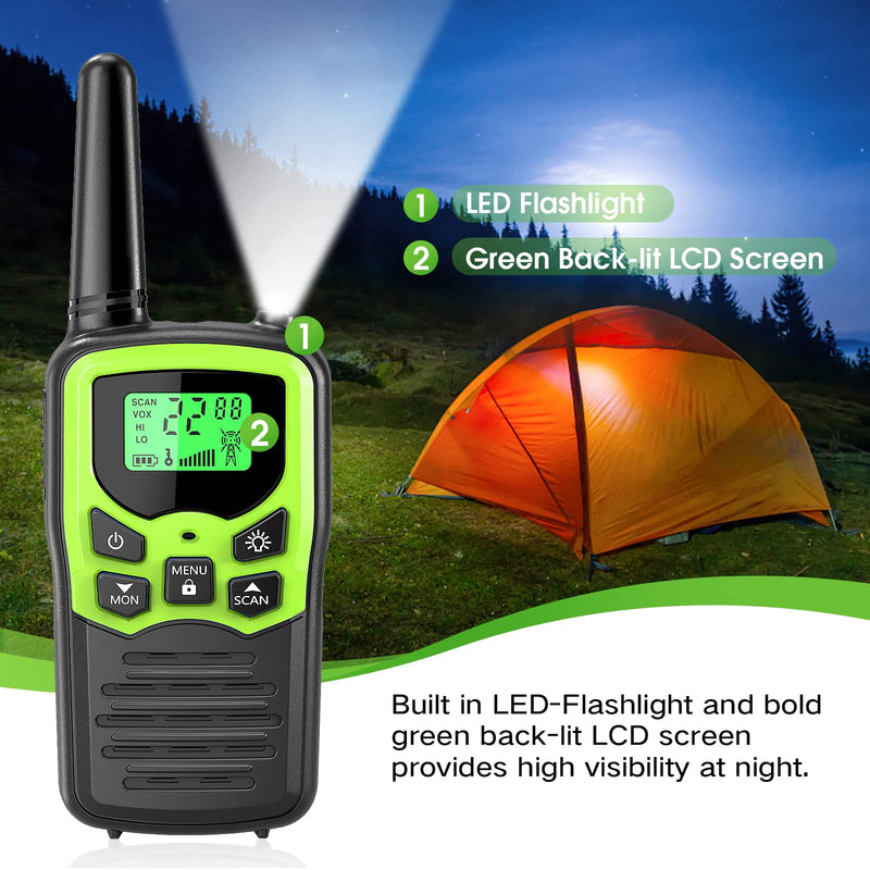 [Australia - AusPower] - Walkie Talkies,MOICO Long Range Walkie Talkies for Adults Two-Way Radios with 22 Channels FRS VOX Scan LCD Display with LED Flashlight for Field, Survival Biking Hiking Camping 2 Pack (Green) Green 