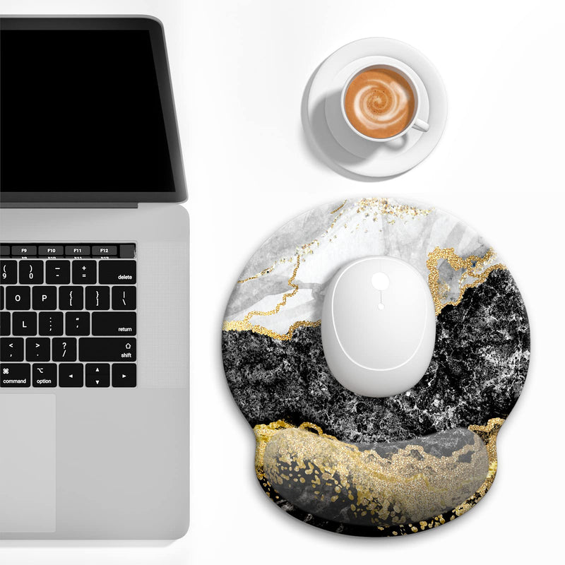 [Australia - AusPower] - Atufsuat Ergonomic Mouse Pad with Wrist Support, Marble Memory Foam Rest Pads, Cute Computer Laptop Office Accessories Decor, Pain Relief Mousepad for Gaming Work Men Women, Black Gold Marble 