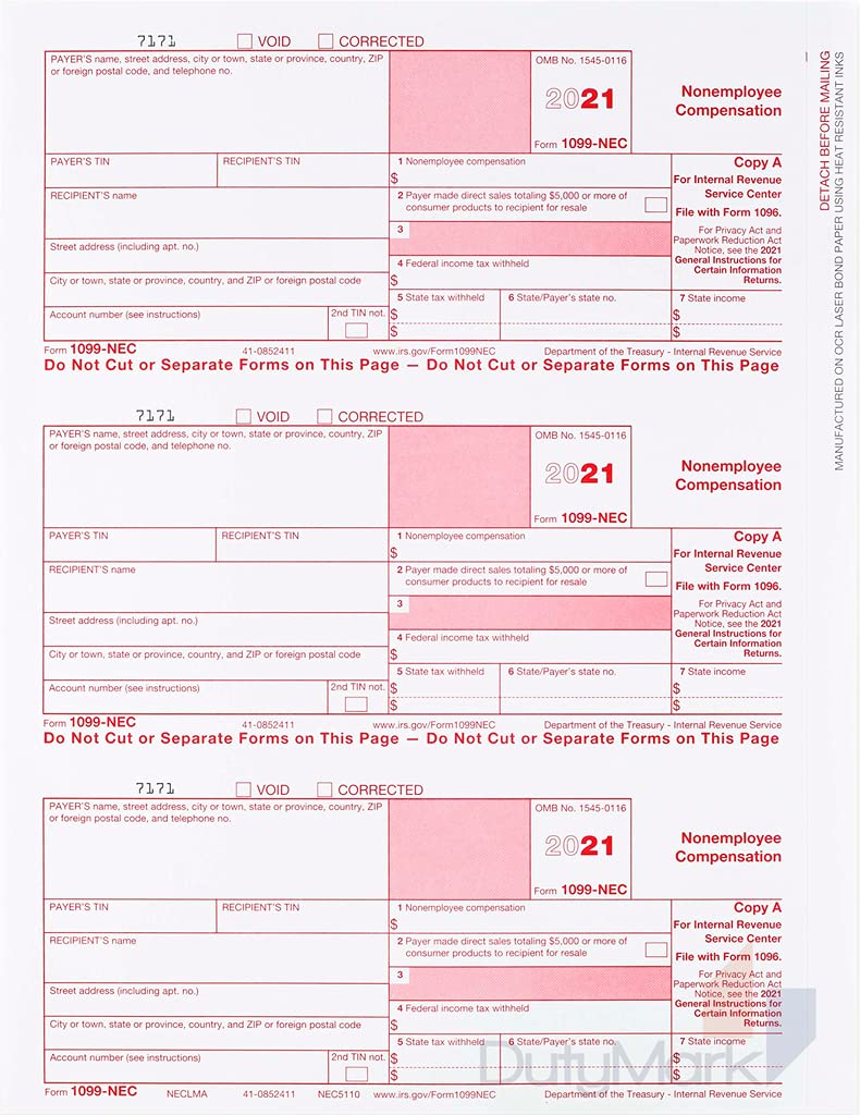 [Australia - AusPower] - 1099 NEC Tax Forms 2021,and 25 Self-Seal Envelopes, 25 4 Part Laser Tax Forms Kit Pack of Federal/State Copy's, 1096's –Great for QuickBooks and Accounting Software, 2021 1099-NEC, 25 Pack 