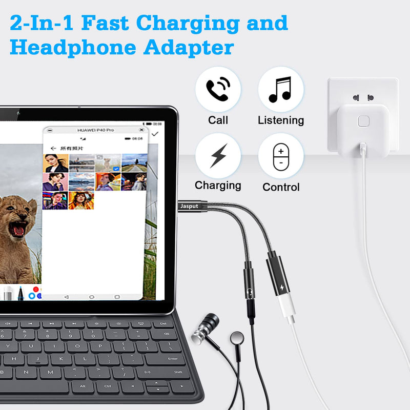 [Australia - AusPower] - USB C to 3.5mm Audio Adapter and Charger,2-in-1 USB C to Aux Audio Jack with PD 60W Fast Charging,USB C Headphone Jack Adapter Compatible with Galaxy S21 S20 S20+ Plus Note 20,Pixel 4 3 2 XL Black 