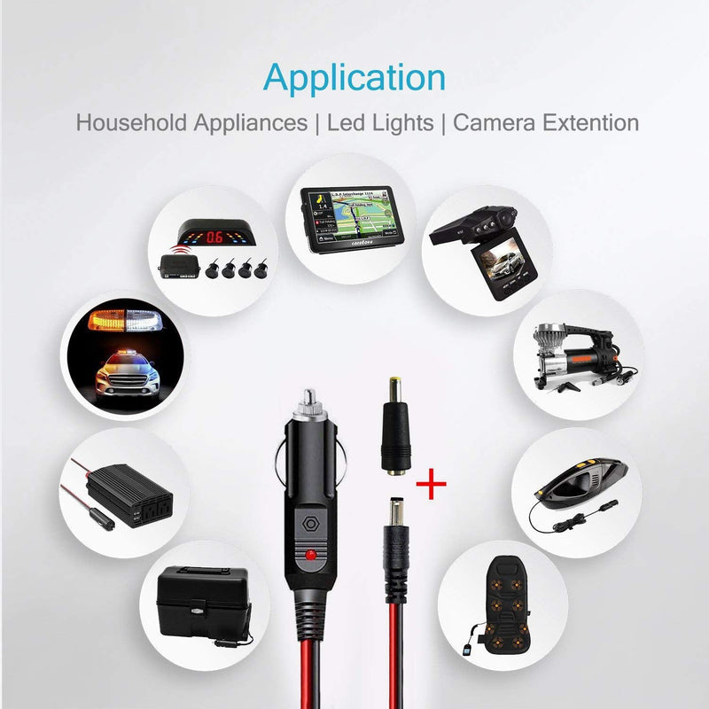 [Australia - AusPower] - 12V-24V DC Car Charger Auto Power Supply Cable - DC 5.5mm x 2.1mm 4FT to Car Cigarette Lighter Male Plug Car Cigarette Lighter Cable 