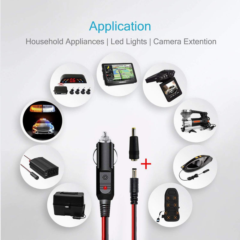 [Australia - AusPower] - 12V-24V DC Car Charger Auto Power Supply Cable - DC 5.5mm x 2.1mm to Car Cigarette Lighter Male Plug Car Cigarette Lighter Cable 