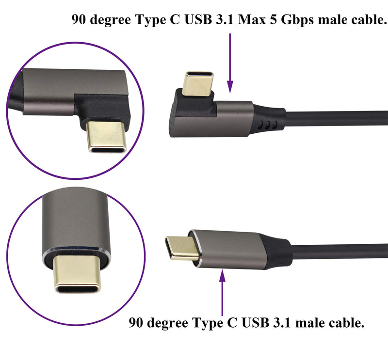 [Australia - AusPower] - AOTOKK 90 Degree Type C USB 3.1 Adapter Cable 5 Gbps&2A Right & Left Angled 3.1 USB Type C Male Cable Full Function Supports Charging,Data,Audio,Video Cable for Laptop&Tablet&Mobile Phone(1.5M/5 Ft) 1.5M-1Pack 