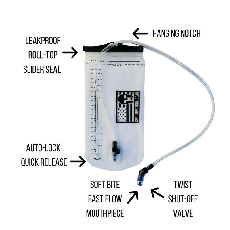 [Australia - AusPower] - Spec Ops Tool Gear 2 Liter Leak Proof Hydration Bladder, Military Water Pouch Bladder Bag, Camel Pack for Hiking Biking Climbing Cycling Running, Transparent 