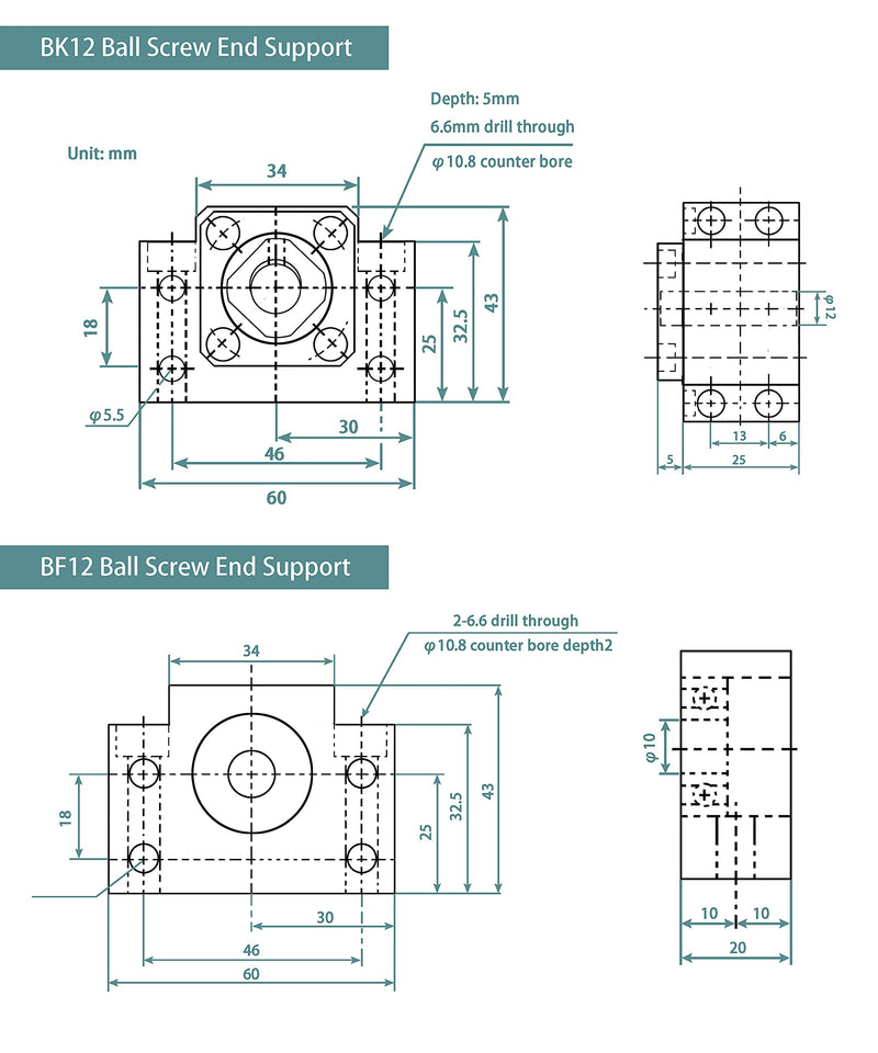 [Australia - AusPower] - One Set 2pcs Ballscrew End Supports 1pcs BK12 Fixed Side + 1pcs BF12 Floated Side for CNC Router Parts RM / SFU1605 1610 Ballscrew 1604 Ball Screw 