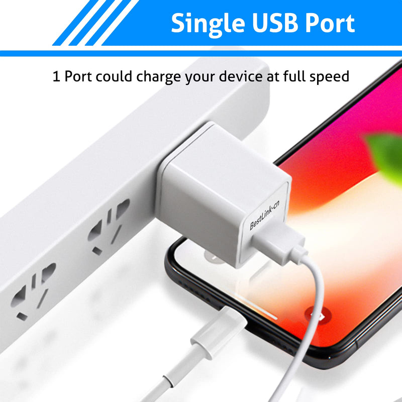 [Australia - AusPower] - BestLink-cn Single Port USB Wall Charger Block Cube Plug Power Charging Adapter 5V 2.1A Brick for Android & Windows Smartphones and More 