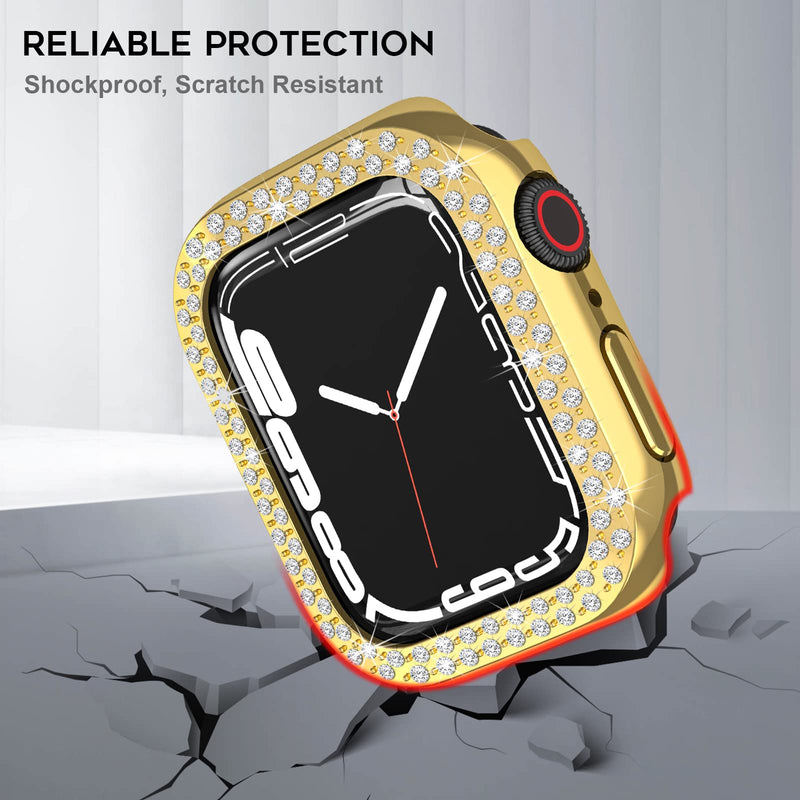 [Australia - AusPower] - (2 Pack) Orzero Compatible for Apple Watch Series 7 45mm Case, Rhinestone Bling Frame Full Sides Protective Cover Scratch Resistant Shock Absorbing Ultra Slim - Gold 