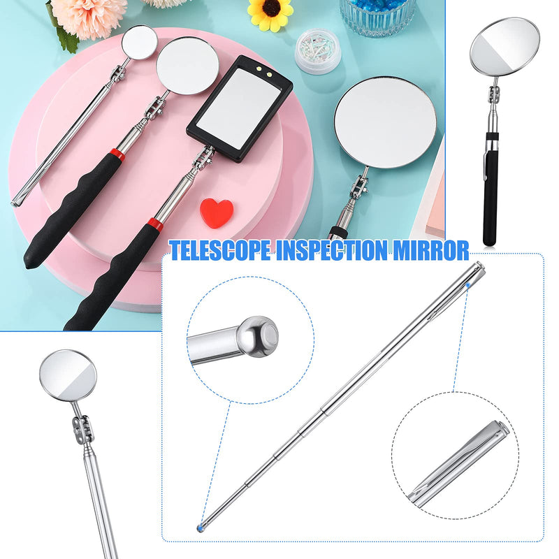 [Australia - AusPower] - 4 Pieces Telescoping Inspection Mirror Telescoping LED Lighted Flexible Inspection Mirror Round Mirror Square Mirror Inspection Tool for Checking Observing Vehicle Small Part (Elegant Style) Elegant Style 