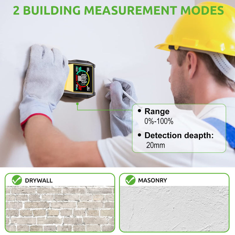 [Australia - AusPower] - Pinless Wood Moisture Meter - 4 IN 1 Upgraded Inductive Pinless Moisture Meter for Wood, Pinless-Type Digital Moisture Detector Non-Destructive Moisture Detection in Drywall, Firewood, and Masonry 