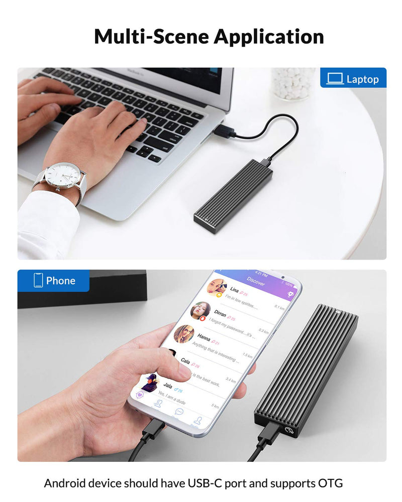 [Australia - AusPower] - ORICO M.2 NVMe SSD Enclosure, USB 3.1 Gen 2 (10 Gbps) to NVMe PCI-E M.2 SSD Case Support UASP for NVMe SSD Size 2230/2242/2260/2280(up to 2TB) 