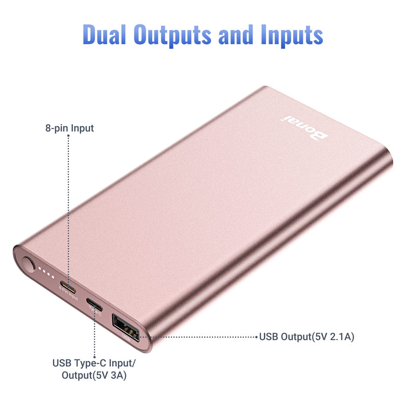 [Australia - AusPower] - BONAI Portable Charger, (Aluminum)(Powerful) 12000mAh Power Bank, USB C High-Speed 3.0A Input/Output External Battery Pack Compatible with iPhone 13/13 Pro Max/12/12 PM iPad Samsung Android-Blush Gold Blush Gold 