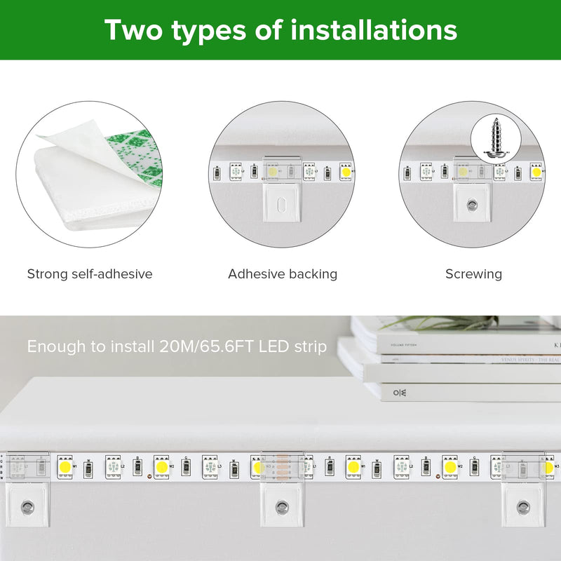 [Australia - AusPower] - Hysmigor transparent Strip Light Clips,Self Adhesive with Screws Mounting Holder, 50Pack LED Strong Fixing Clips For 0.39in/10mm Width IP30/65 SMD COB Strip Lights,Fairy Lights,String Light,Wire,Cable 50 10mm/0.39in 