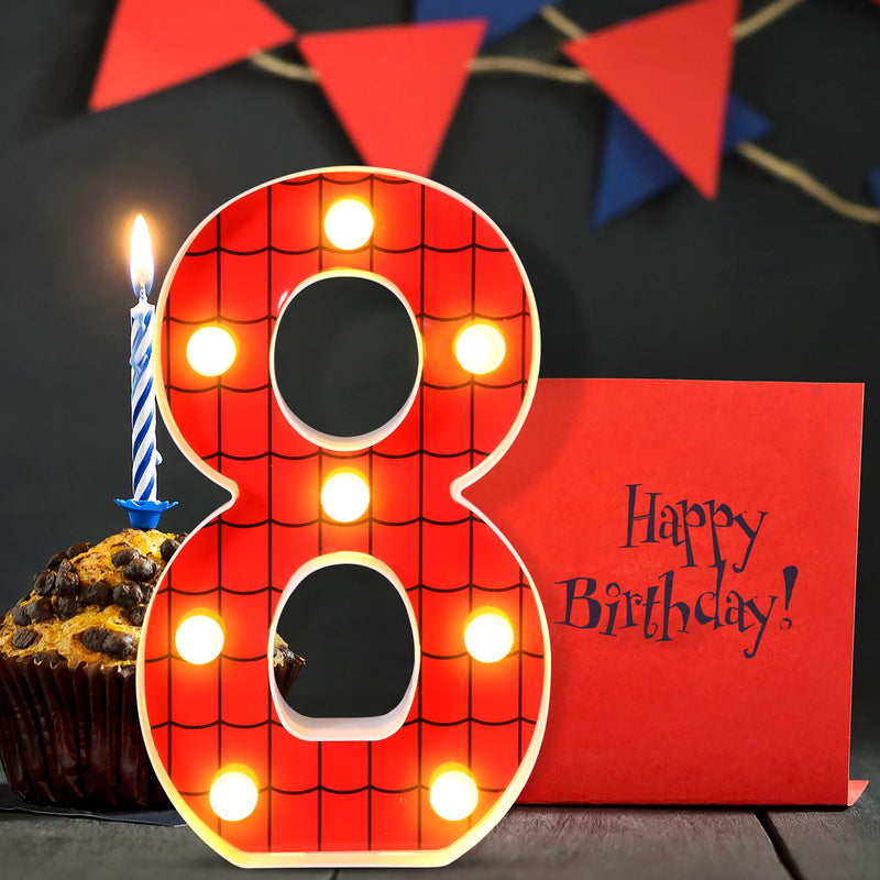 [Australia - AusPower] - VIHOSE Spider LED Number Lights Spider Birthday Decoration Spider Light up Numbers Kids Boy Man Spider Birthday Party Supplies Marquee Night Light for Christmas Gift Birthday Baby Shower(Number 8) Number 8 