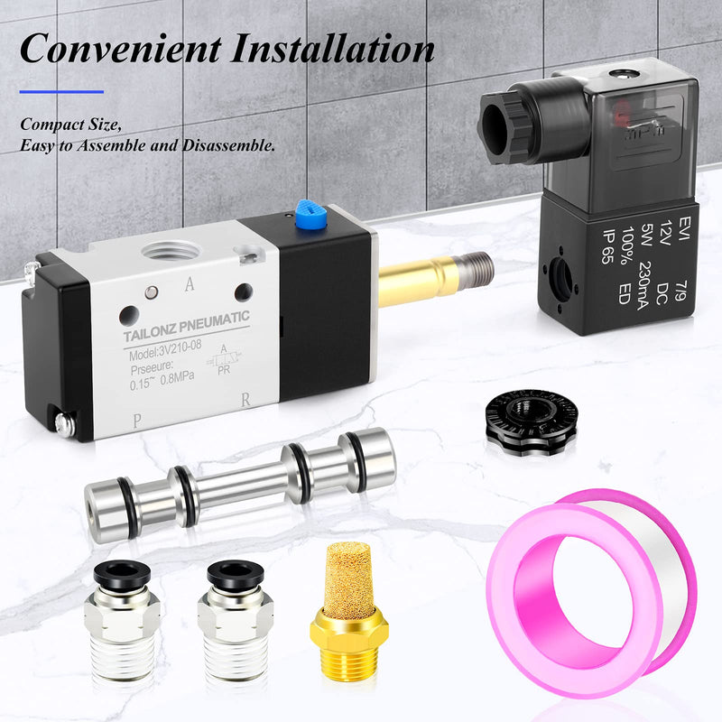 [Australia - AusPower] - TAILONZ PNEUMATIC 1/4"NPT Solenoid Valve 3V210-08 12V/24V/110V/220V Single Coil Pilot-Operated Electric 2 Position 3 Way Connection Type DC12V 