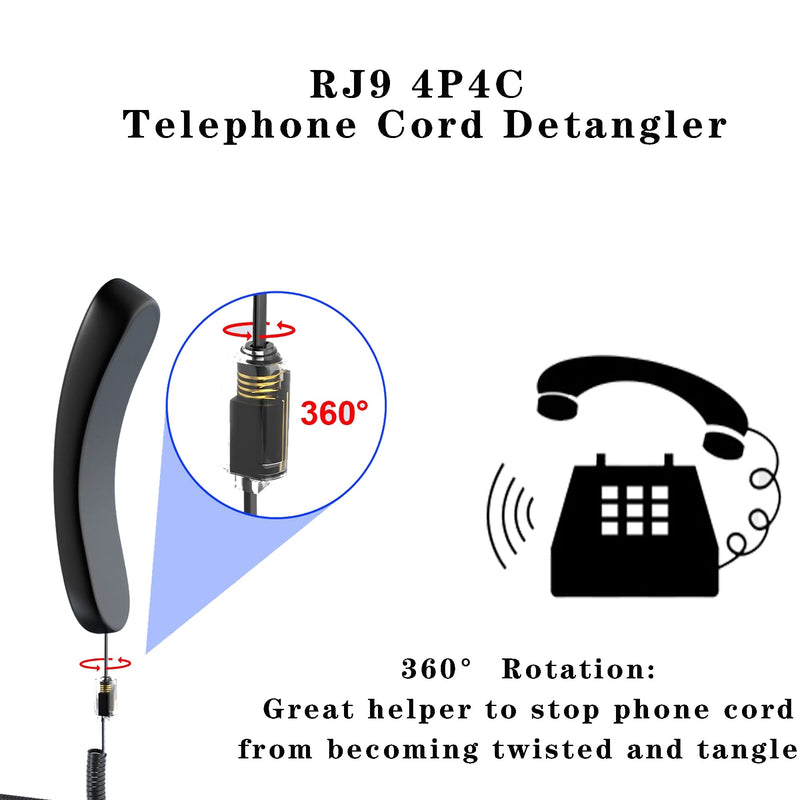 [Australia - AusPower] - RJ9 4P4C Telephone Cord,Telephone Cord Detangler, 2Pack 8Ft Uncoiled / 1.4Ft Coiled Telephone Handset Cord with 2 Pack 360 Degree Rotating Landline Cable Detangler Swivel Cord Untangler 