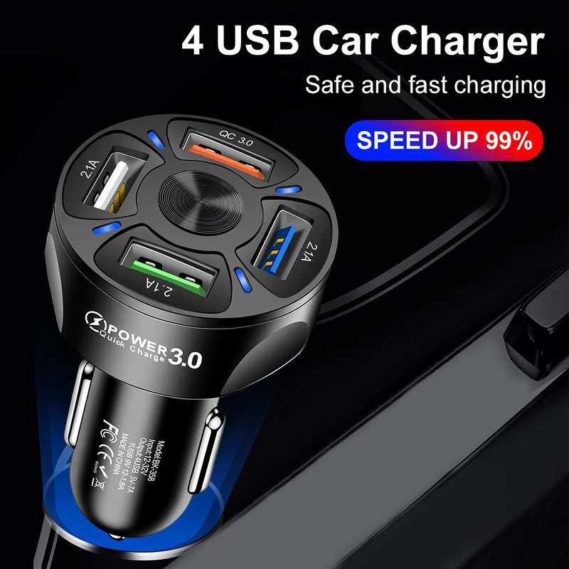 [Australia - AusPower] - USB car Charger, 35W/7A[QC3.0 3A-4USB Port] 1.8A 3 Ports Fast car Charger Adapter Mini Cigarette Lighter USB Mobile Phone Charger Fast Charging Compatible with iPhone 12 13 pro/Max/11/x/8 