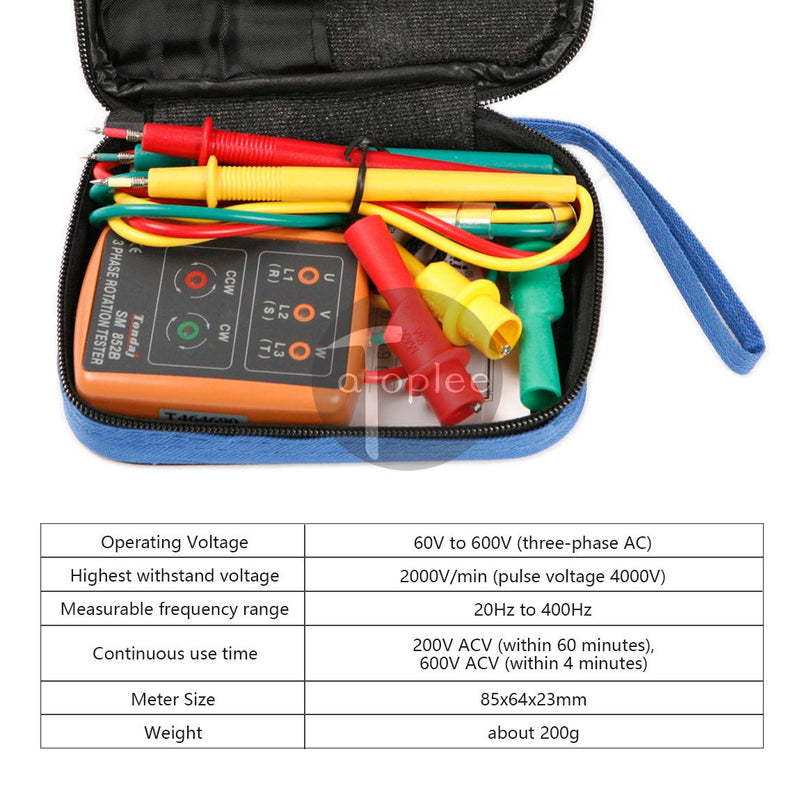 [Australia - AusPower] - ATOPLEE 3 Phase Sequence Presence Rotation Tester Indicator Detector Meter with LED and Buzzer 60V~600V (3 Phase AC) 