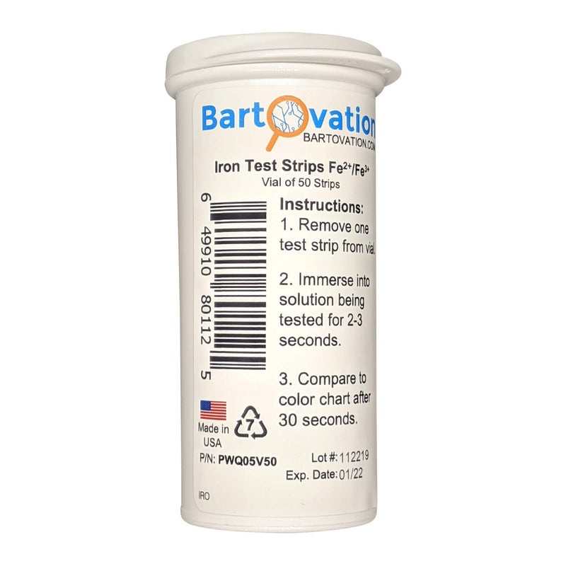 [Australia - AusPower] - Iron Test Strips, 0-100 ppm [Vial of 50 Strips] for Measuring Free Soluble Iron (Fe2+ and Fe3+) 