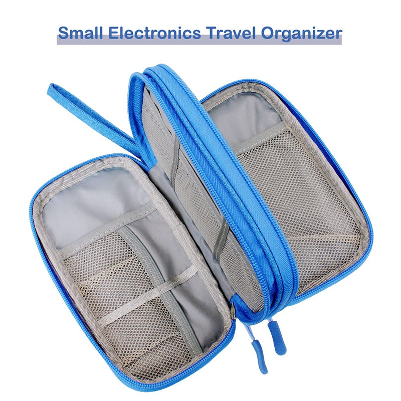 [Australia - AusPower] - Small Travel Tech Organizer, Bevegekos Travel Accessories Cord Organizer Case Bag for Electronics (Azure Blue, Small) Azure Blue 