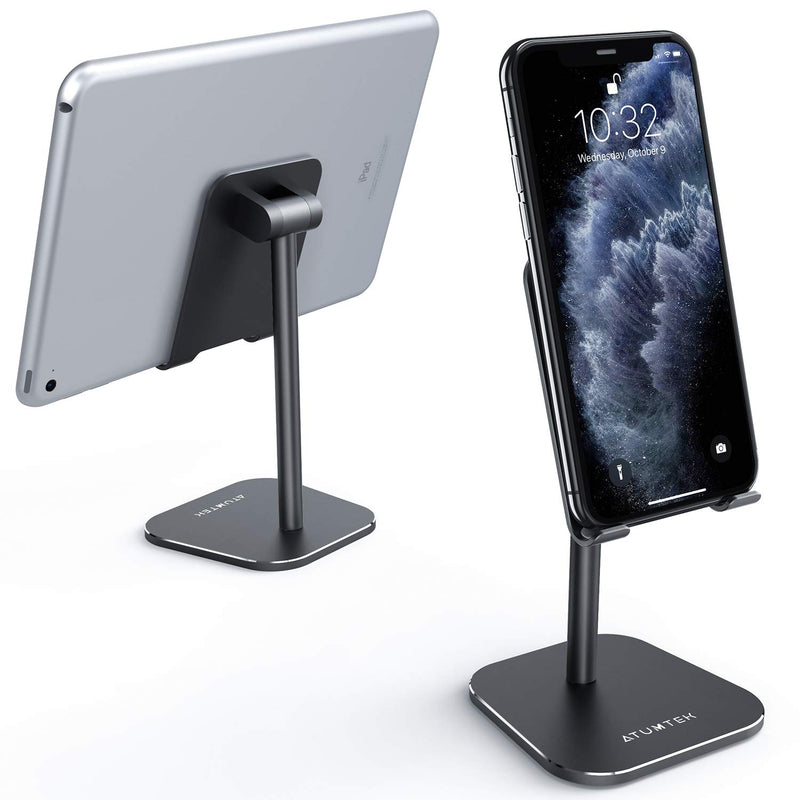 [Australia - AusPower] - ATUMTEK Universal Cell Phone Stand, Aluminium Alloy Adjustable Phone Stand Holder for Desk Compatible with iPhone 12/11 Pro/XS Max/XR/XS/X/8/7 Plus, iPad, Samsung, Tablets and Smartphones - Black 