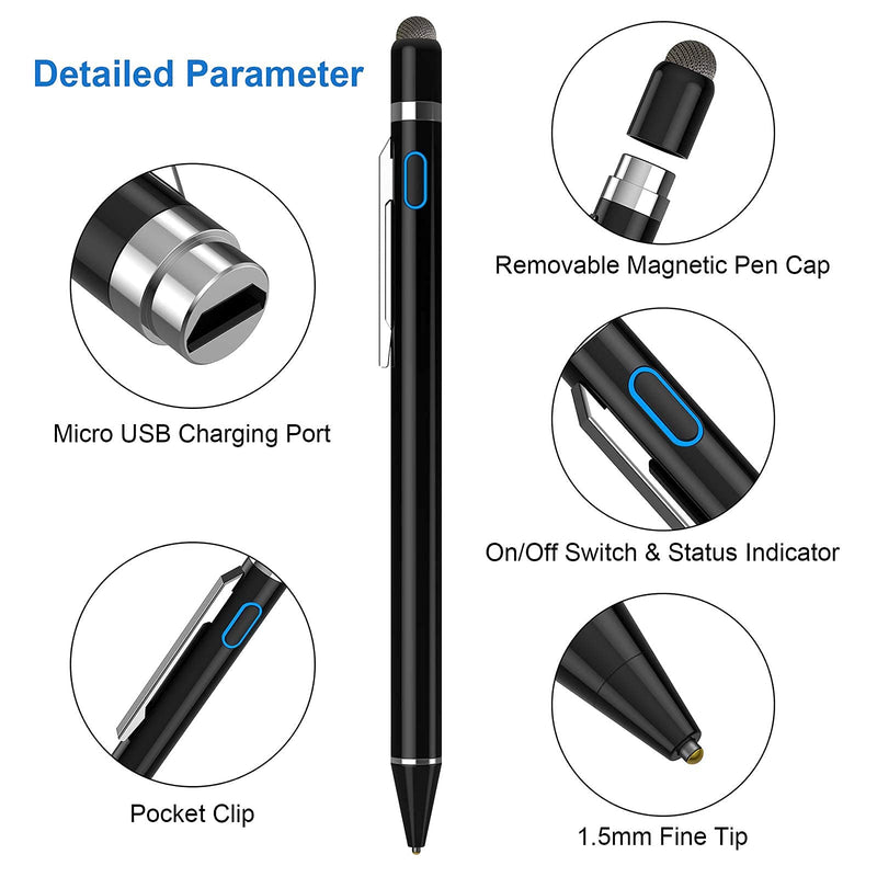 [Australia - AusPower] - NTHJOYS Stylus Pens for Android & iOS Touch Screens and 2 Pcs Mesh Caps Replacement Bundle 