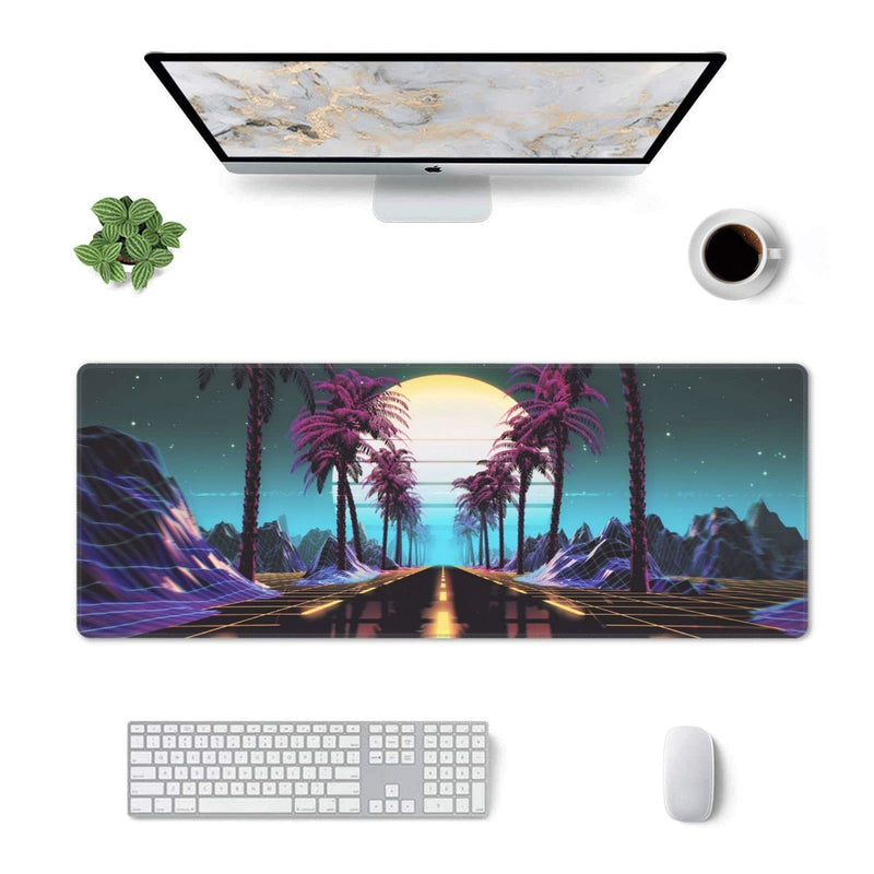 [Australia - AusPower] - Retrowave Synthwave Large Gaming Mouse Pad XL Desk Mat Long Extended Mousepad Nonslip Rubber Base Stitched Edges Office Desktop Decor Mice Pads 31.5'' X 11.8'' 